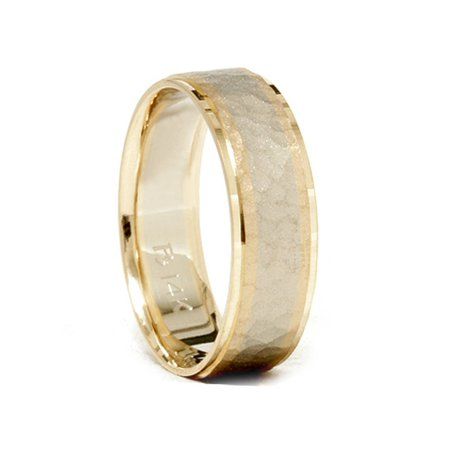 men's wedding band in yellow gold with textured finish, 6mm width