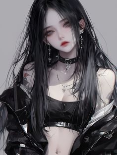 a woman with long black hair and piercings