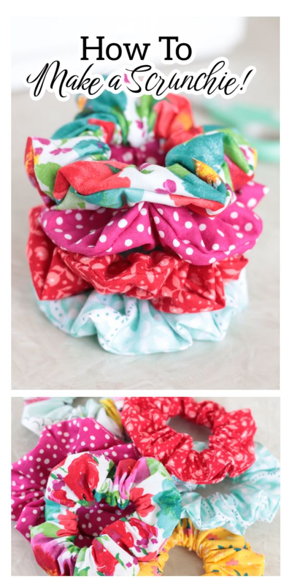 how to make a scrunchie with fabric flowers and polka dots on it