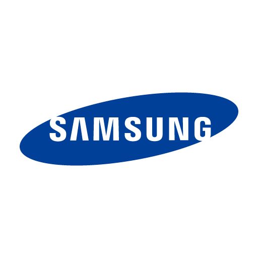 the samsung logo is blue and white