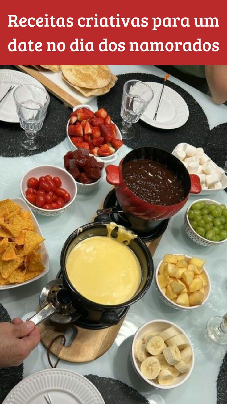 a table filled with plates and bowls full of different foods, including dips, crackers, chips, and fruit