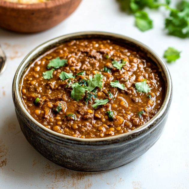 a bowl filled with beans and cilantro on top of a table