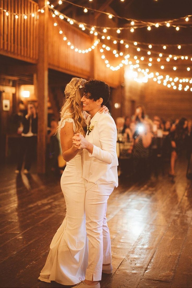 a bride and groom sharing their first dance