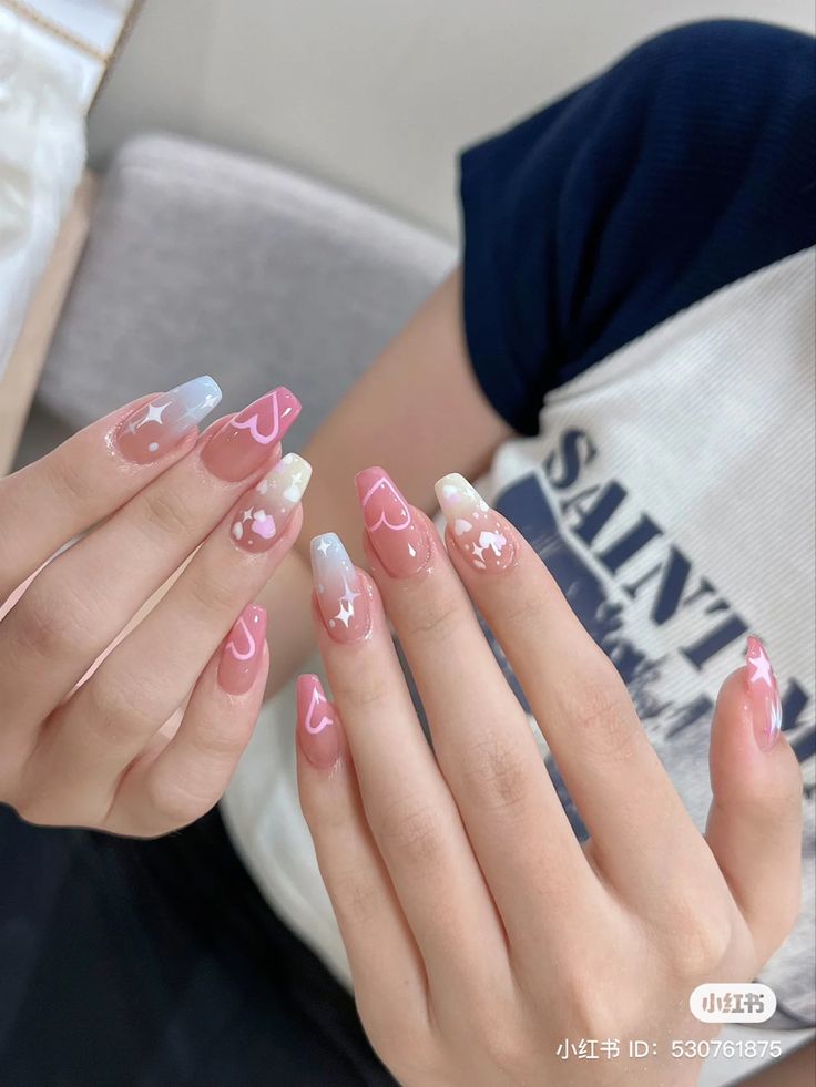 Korean Gel Nails Simple, Cute Korean Nails, Nail Design Gold, Asian Nails, Big Boi, Nagel Tips, Purple Nail, Casual Nails, Blush Nails