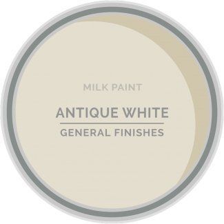 a white paint with the words, antique white general finishes