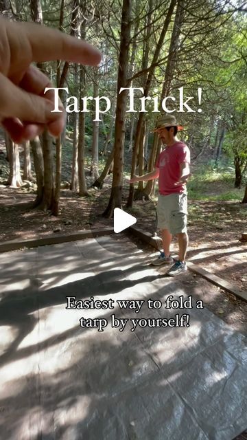 a person pointing at something in the woods with text that reads tap trick fastest way to fold a ramp by yourself