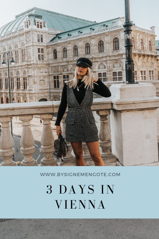 a woman standing in front of a building with the words 3 days in vienna