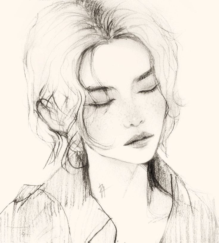 a drawing of a woman with her eyes closed