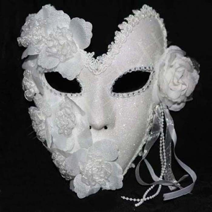 Venetian Masquerade Full Face White Lace Women Flower Mask Costume Mardi Gras White Masquerade Mask, Feather Flowers, Venetian Masquerade Masks, Venice Mask, Face Flower, Mask Aesthetic, Ball Mask, Female Mask, Venetian Masquerade