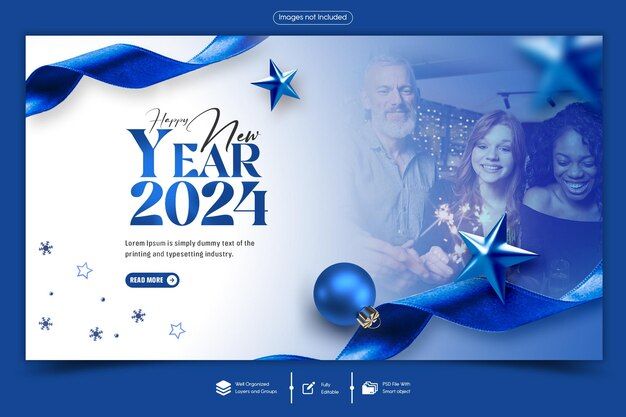 a blue and white new year landing page