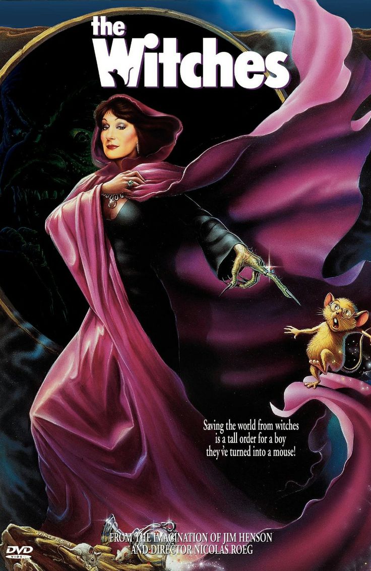 the witches movie poster with an evil woman holding a knife and a mouse in her hand