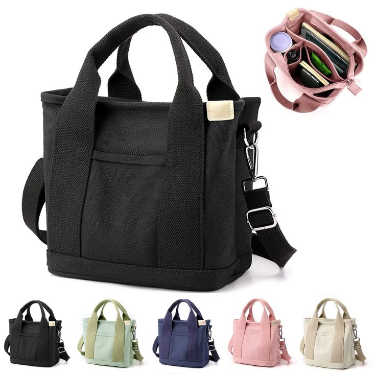 PRICES MAY VARY. 👍👍【Tote Bag with Compartment】Large capacity, multiple pockets and compartments, large and small size can be selected, a variety of colors 👍👍【Multi-Pockets】1*main compartment + 1 * water bottle pocket * 3 small compartments + 1 * external pockets, zipper closure, small canvas bag main compartment for ipad mini, large canvas bag main compartment for A4 books, 13", 14" laptop, iPad 👍👍【Comfortable Canvas Purses】made of thick and durable high-density canvas for durability and c Clothes Simple, Bucket Tote Bag, Tote Bag With Pockets, Tas Bahu, Zipper Fashion, Plain Canvas, Zippers Fashion, Bucket Tote, Messenger Purse