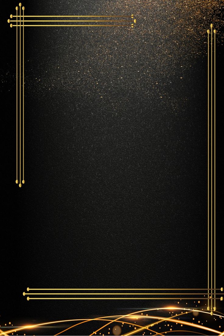 a black background with gold lines and sparkles in the corner, as well as a square