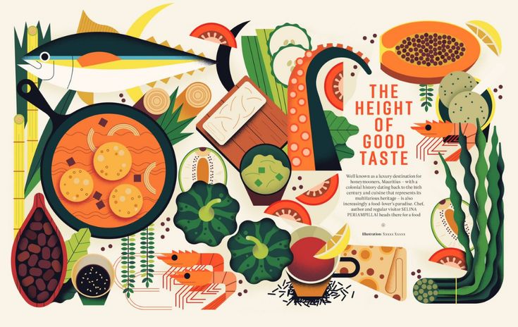 an illustrated poster with food and plants on it