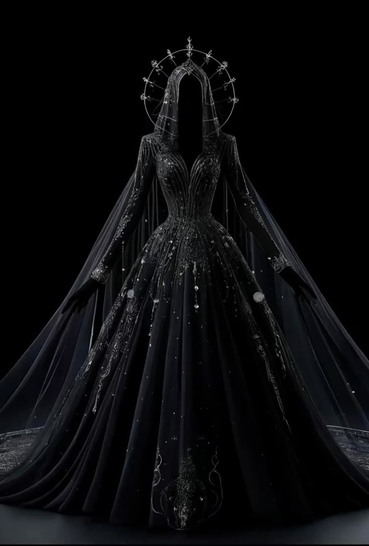 Fantasy Staff, Gothic Ball Gown, Staff Magic, Goth Wedding Dresses, Kimono Girl, Black Wedding Gowns, Pretty Wedding Dresses, Fantasy Dresses, Dress Design Sketches