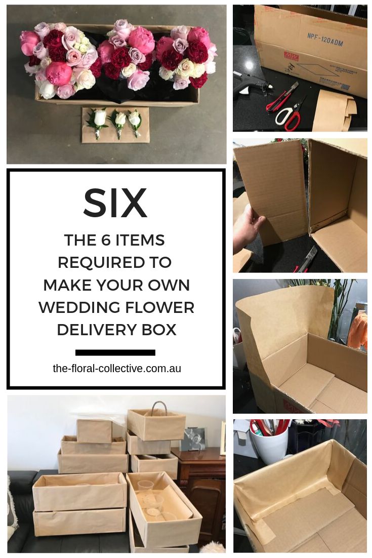 the six items required to make your own wedding flower delivery box are shown in four different pictures