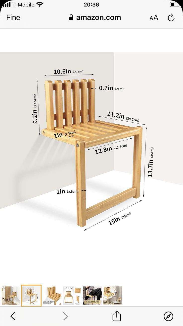 a wooden chair is shown with measurements for the seat and back side, as well as an