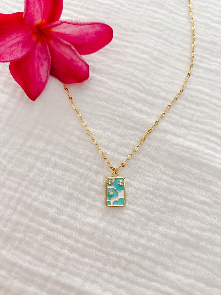 This is for 1 gold plated Teal Flowers Necklace on a 16" chain + 2" extender Width of charm is around .33" and height is just under 0.75" To keep your jewelry in its shining condition, for best use do not wear in water/sweat/salt water & handle with care :) Blue Flower Necklace, Teal Necklace, Teal Flowers, Handle With Care, Flower Necklace, In Water, Salt, Gold Plate, Plating