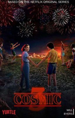 the movie poster for cosmic, which features two children holding hands with fireworks in the background