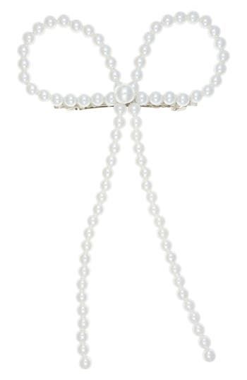 A wire bow covered in dainty imitation pearls tops this easy barrette that instantly elevates your look. 8"L x 4 1/2"W Metal/imitation pearl Spot clean Imported Pearl Belt, Coquette Bows, Bow Barrette, Pearl Bow, Hair Accessories For Women, Halloween Costume, Womens Hairstyles, Halloween Costumes, Hair Accessories