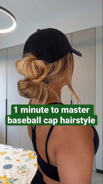 1 Minute to Master Baseball Cap Hairstyle 🧢❤️ Women Ball Cap Hairstyles, Woman Hat Hairstyles, Easy Ball Cap Hairstyles, Sporty Hairstyles With Hat, Hairstyles With A Ball Cap, Up Do With Hat, Hair With A Baseball Cap, Hair Ideas For Hats Style, Hair Ideas With Hats Style