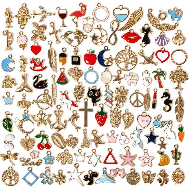 PRICES MAY VARY. Jewelry Making Charms Bulk: You will get 110pcs assorted charms and 110pcs jump rings. Diverse styles and cute shapes, active & cool, which are easily meet your needs for DIY jewelry making crafts. A good choice for DIY jewelry making lover. Cute Shape Design: These colorful charms pendants come with a cute design, including cat, star, moon, heart, strawberry,palm tree,mermaid tail, crown, butterfly, leaves and so on animal fruit charms. The size of the pendant about 0.31 -1.22 Bracelet Charms, Silver Charm Bracelet, Jewelry Making Charms, Enamel Bracelet, Cute Charms, Enamel Charms, Charm Set, Charm Gift, Diy Jewelry Making