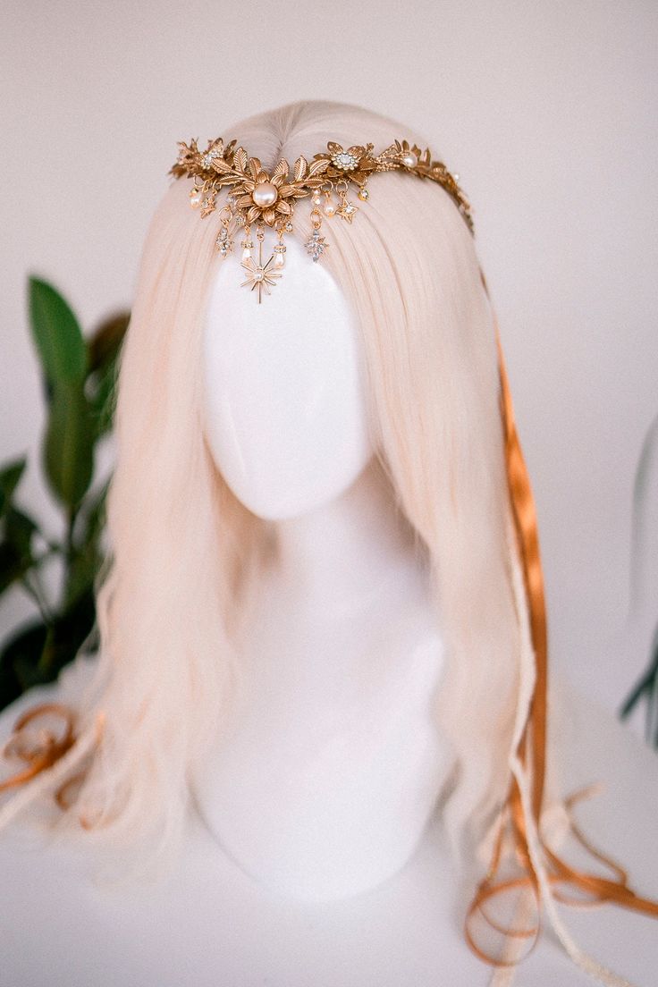 Gold Elven Crown, Birthday Headband, Birthday Crown, Wedding Crown, Gold Crown, Gifts for Her, Birthday Gift, Bridal Crown, Pisces Crown - Etsy Gold Forehead Crown, Gold Sun Crown, Types Of Crowns, Angelic Crown, Fantasy Headpieces, Autumn Crown, Jay Core, Angel Crown, Autumn Court