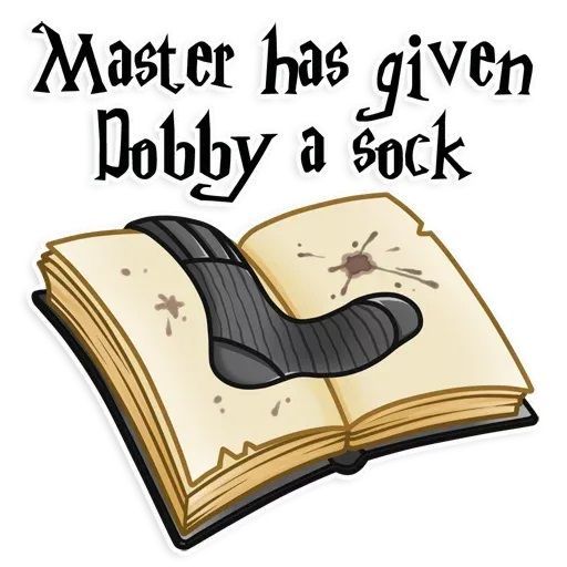 an open book with the words master has given dobby a sock