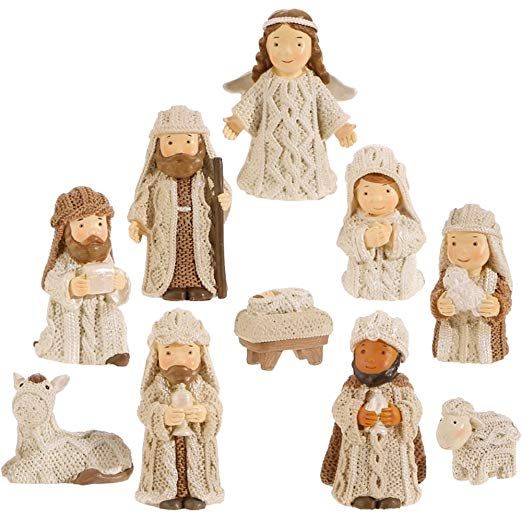 the nativity figurines have been made to look like they are holding their babies