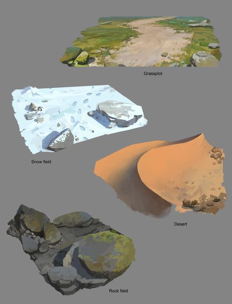 four different types of rocks and sand