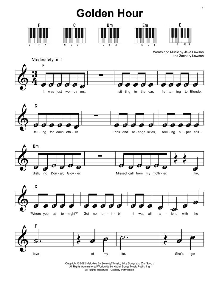 sheet music with the words golden hour on it