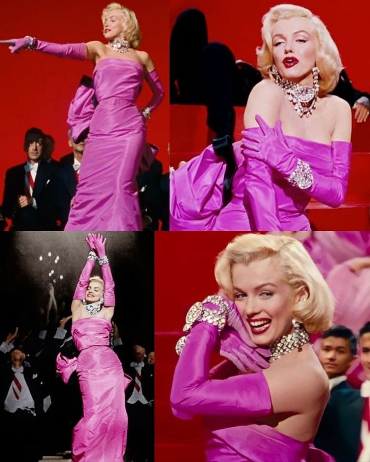 marilyn monroe in pink dress posing for pictures