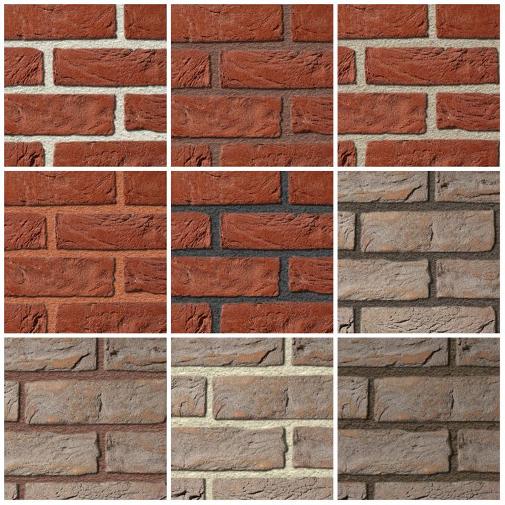 four different bricks are shown together in the same pattern, each with different colors and sizes