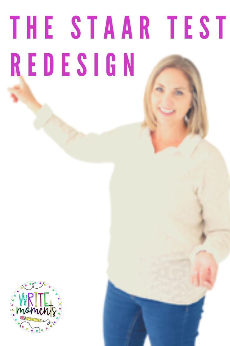 a woman in white shirt and blue jeans with text overlay that reads the star test design