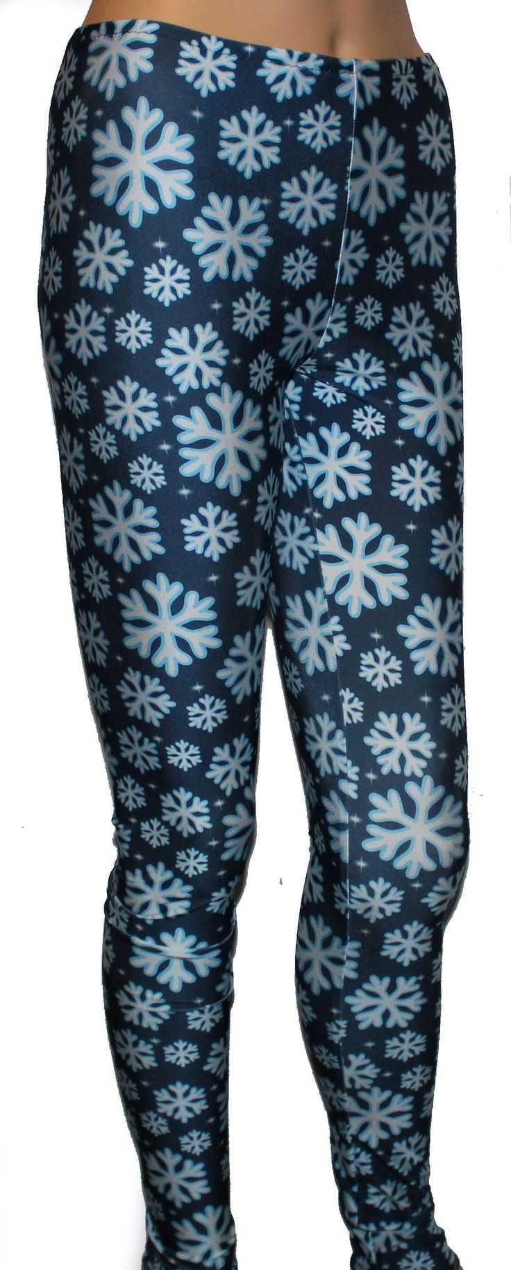 Printed leggings are made of medium weight (not see-through) spandex. Elastic waist falls just below the natural waist for comfort. Women's Sizes are as follows: W (in.)/H (in.)/Size (U.S.) XS__24-25/34-35/0 - 2 S26-27/36-38/4 - 6 M28-29/39-40/8-10 L30-31/41-42/12 - 14 XL__32-34/43-44/16 - 18 XXL_35-37/45-47/20 - 22 Men's Sizes are as follows: W (in.)/H (in.) S30-32/35-37 M31-33/39-40 L33-35/43-45 XL__34-37/47-49 If you would like a men's size (different cut for comfort) or a children's size, le Leggings Winter, Christmas Leggings, Winter Leggings, Long Leggings, Blue Snowflakes, White Leggings, Running Pants, Horizontal Stripes, Guys Be Like