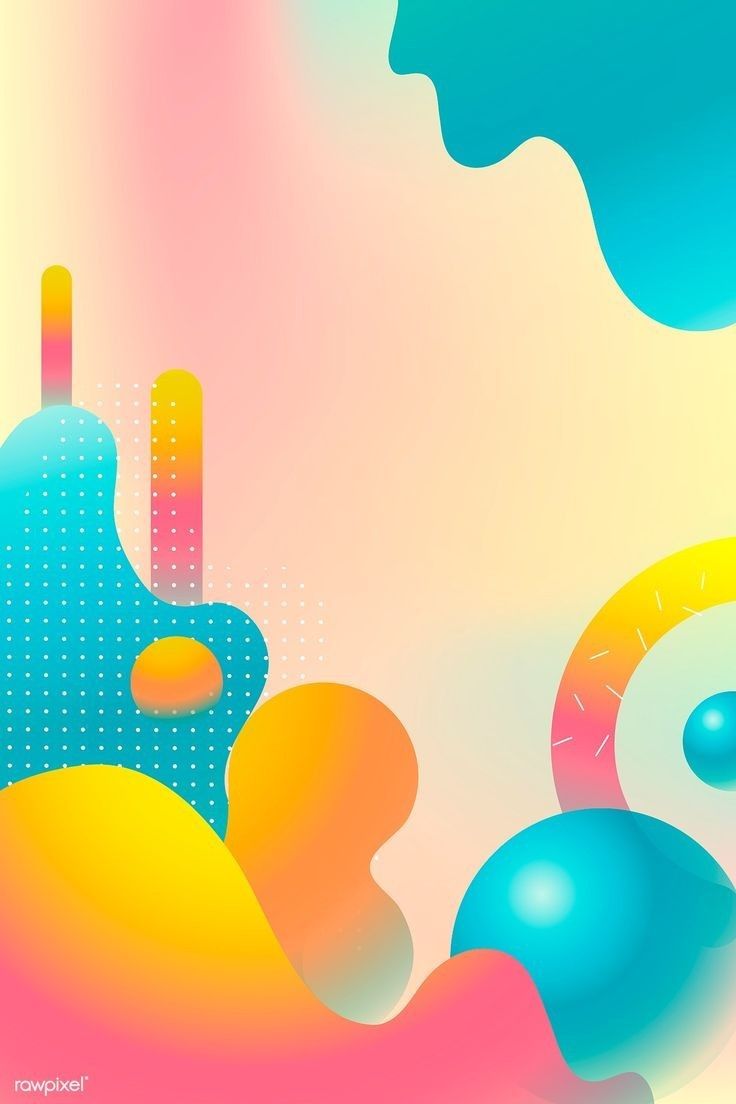 an abstract background with blue, yellow and pink shapes in the foreground on a pastel colored background