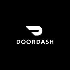 the doordash logo is shown on a black background with white letters and an arrow