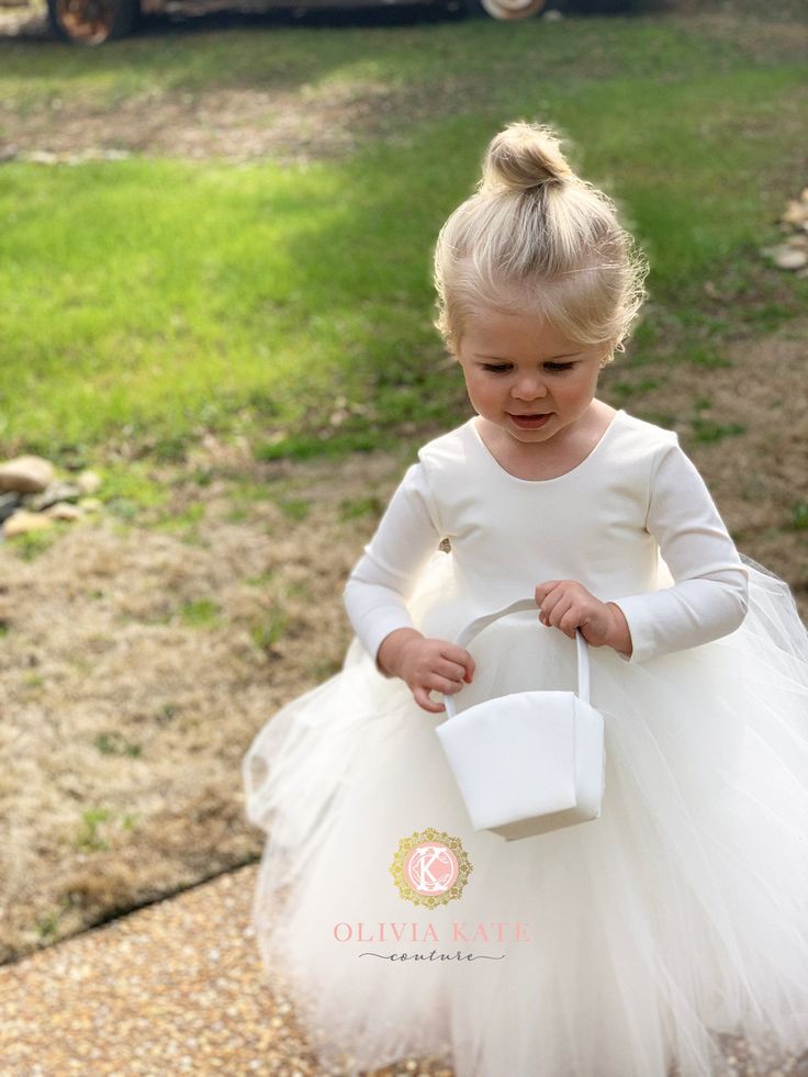 Simple Flower Girl Dress With Long Sleeves Slow Fashion Ivory Flower Girl Dress Ivory Tulle Dress Girls Dress Minimalist Dress - Etsy Simple Flower Girl, Simple Flower Girl Dresses, Navy Flower Girl, Baby Princess Dress, Ivory Flower Girl Dress, Handmade Girls Dress, Blessing Dress, Long Flower Girl Dresses