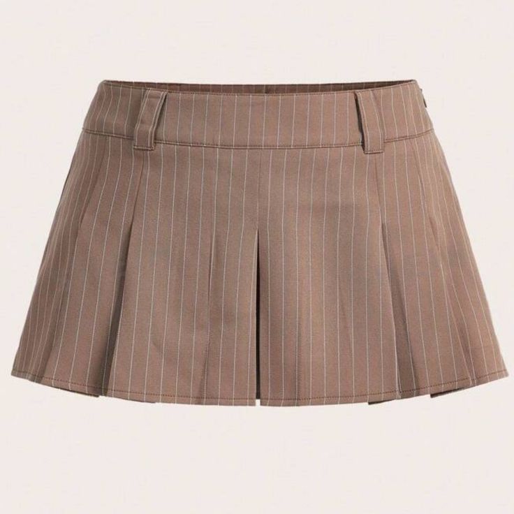 Back Zipper. Belt Loops. Built In Shorts Luxury Short Skirt With Pleated Waist, Luxury Pleated Waist Short Skirt, Pleated Beige Mini Skirt, Casual Brown Pleated Skirt Bottoms, High Waist Brown Skort For Spring, Trendy Pleated Brown Bottoms, Casual Brown Skort For Spring, Casual Brown Pleated Bottoms, Trendy Brown Skort For Spring