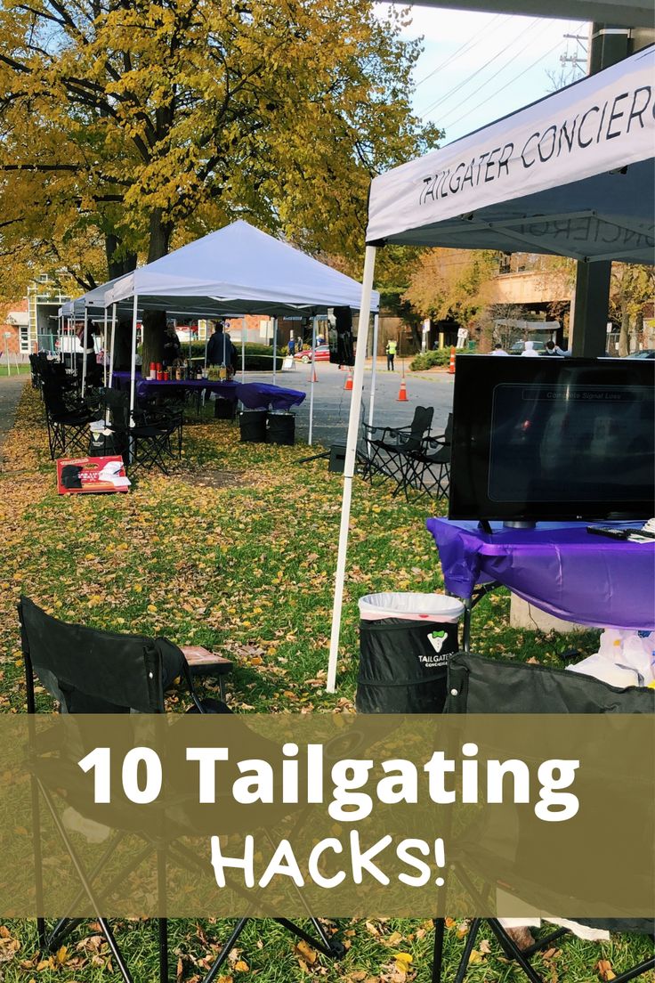 tents set up in the grass with text overlay reading 10 tailgating hacks