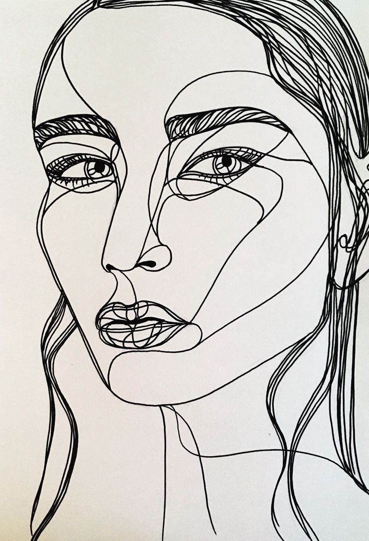 a black and white drawing of a woman's face with lines drawn on it