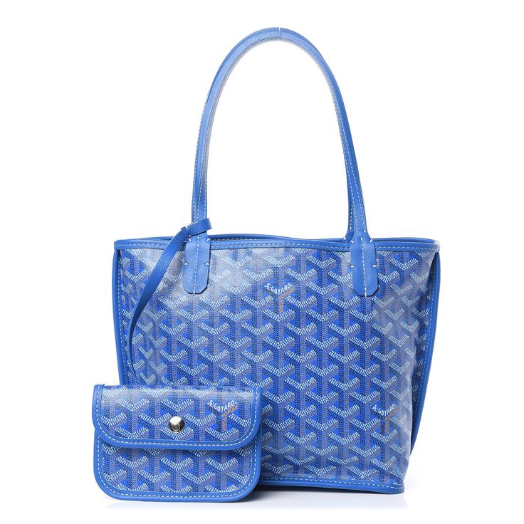 Goyard Mini Anjou, Blue Tote, Blue Back, Leather Handles, How To Make Notes, Leather Trim, Blue Leather, Leather Handle, Leather Trims