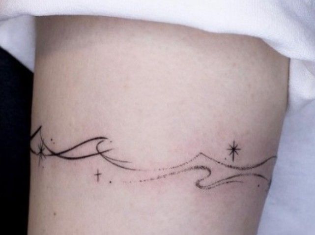 a woman's arm with a small star tattoo on the left side of her leg