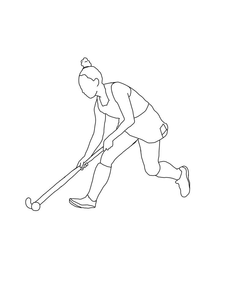 a line drawing of a man playing field hockey