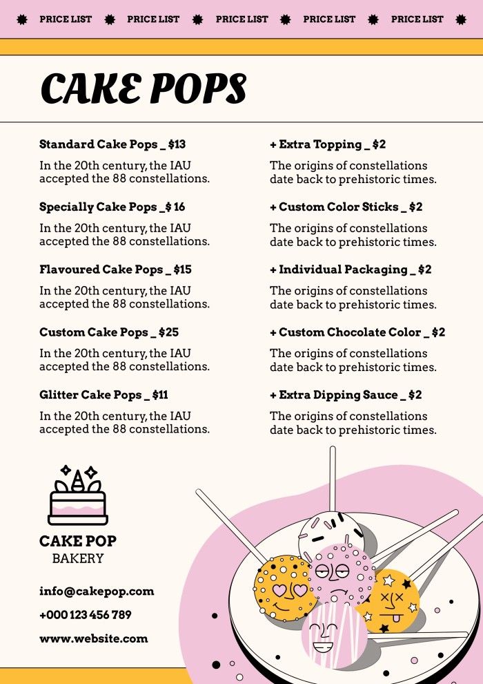 an advertisement for cake pops with cartoon characters on the front and back cover, in pink