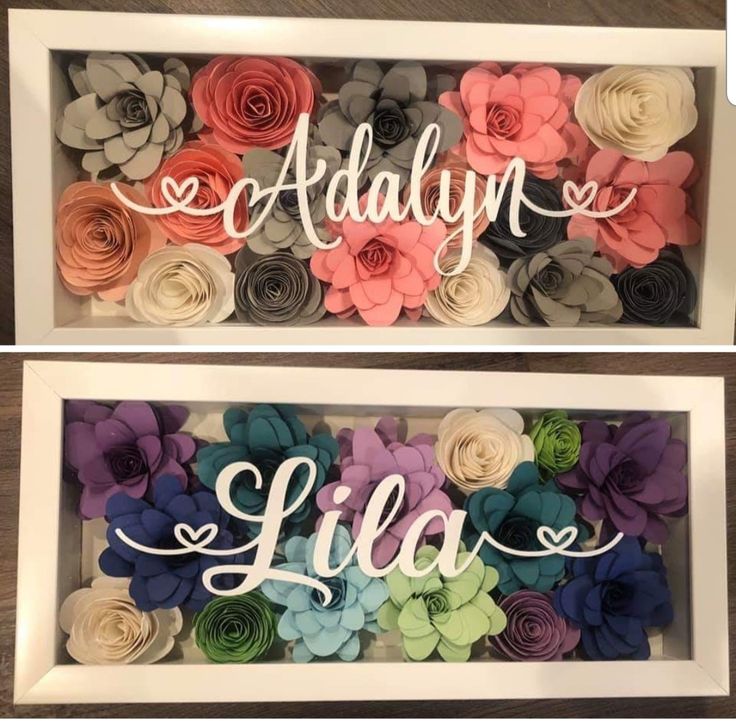 two framed pictures with flowers and the words julia