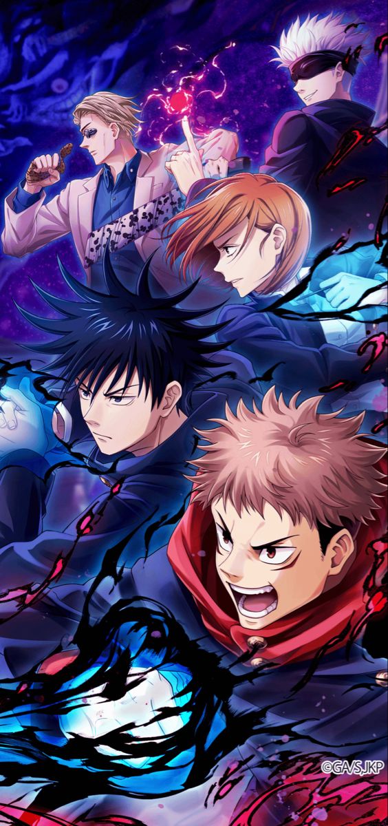 an anime movie poster with the characters in blue and red colors, surrounded by blood splat