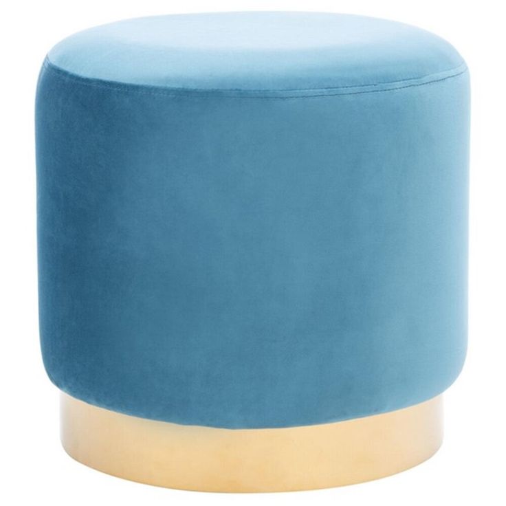 a blue stool with gold trim on it