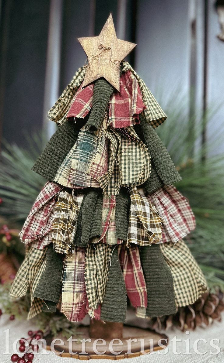 a christmas tree made out of plaid fabric