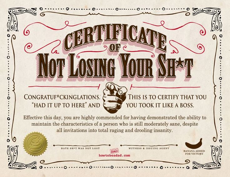 a certificate for not losing your set